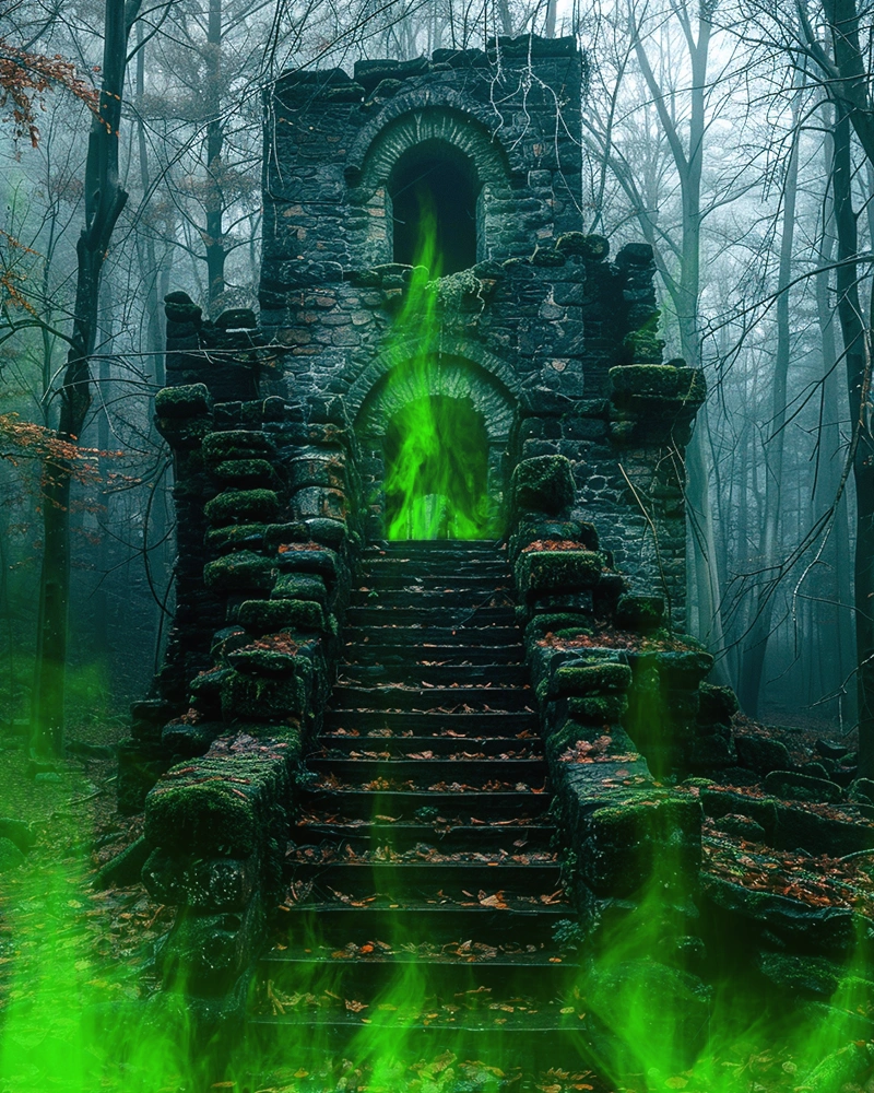 Nebula overlay effect castle with green aura after